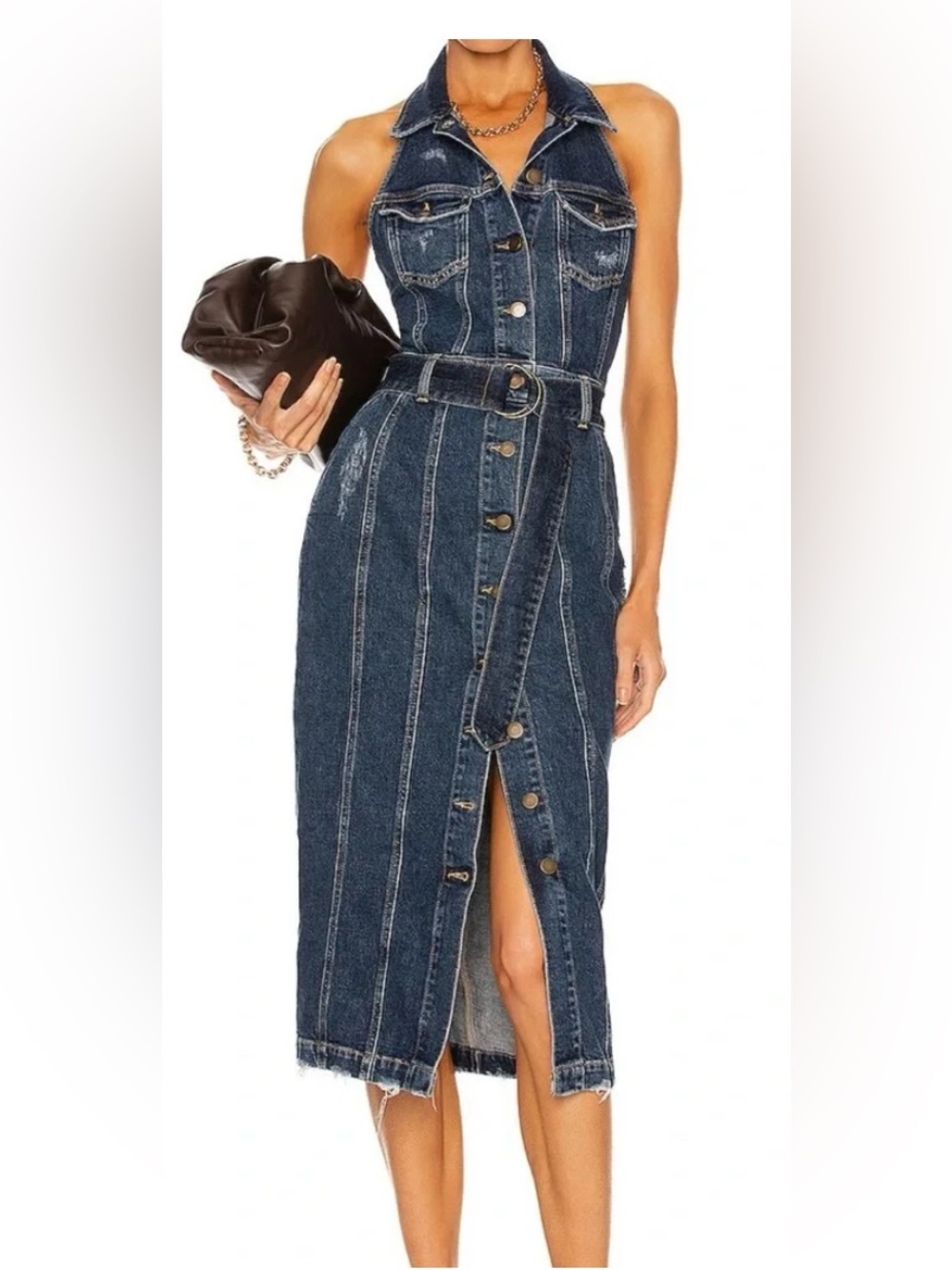 Retrofete Blue Denim Sleeveless Button-Front Dress